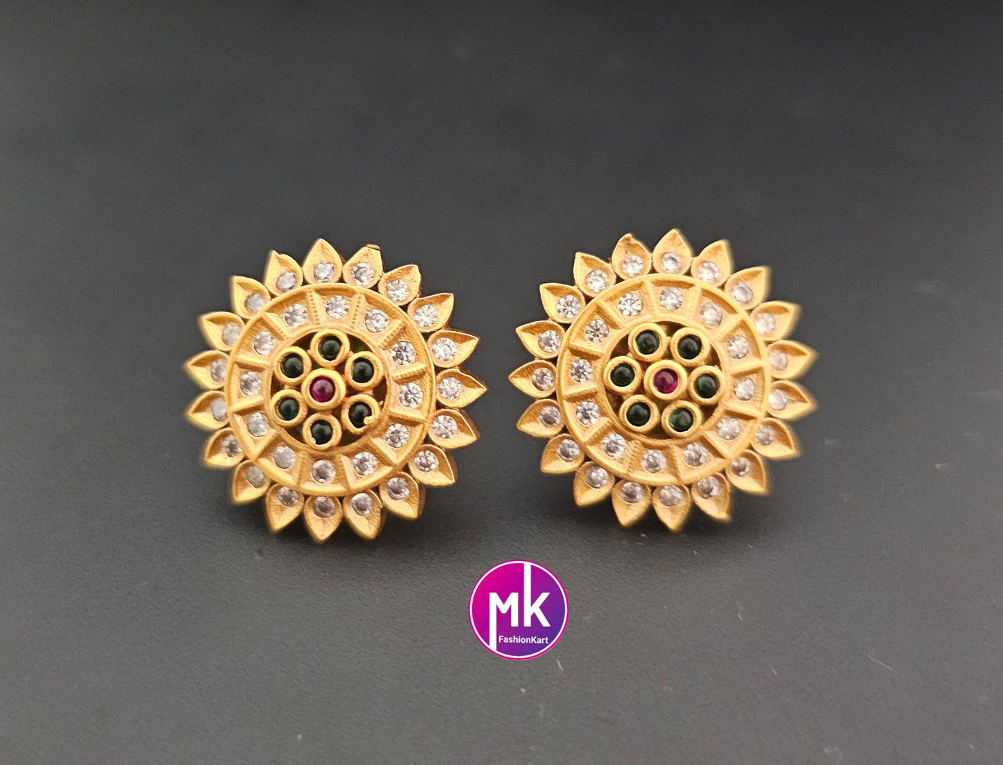Matte Gold finish AD stone Earrings - Traditional and Trendy Earrings - Partywear Earrings - MK Fashionkart - Fashion Jewelry