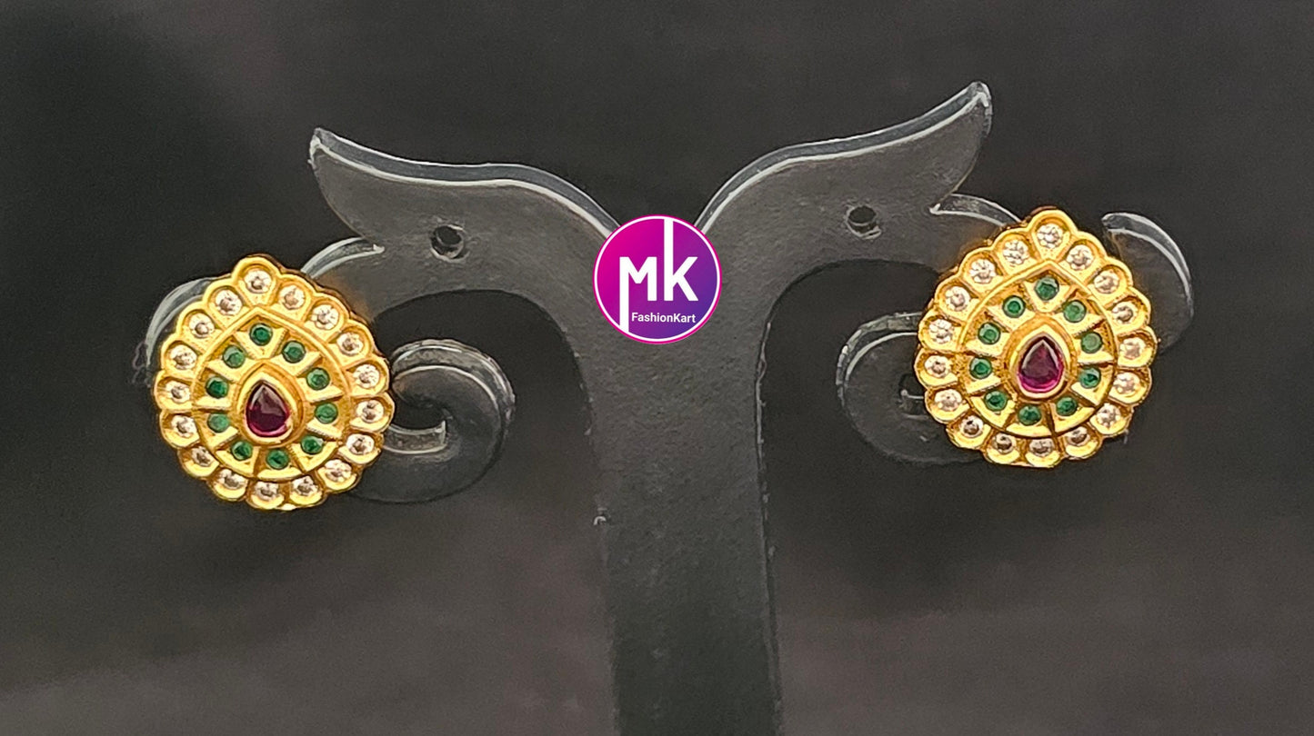 Matte Gold finish AD stone Earrings - Traditional and Trendy Earrings - Partywear Earrings - MK Fashionkart - Fashion Jewelry