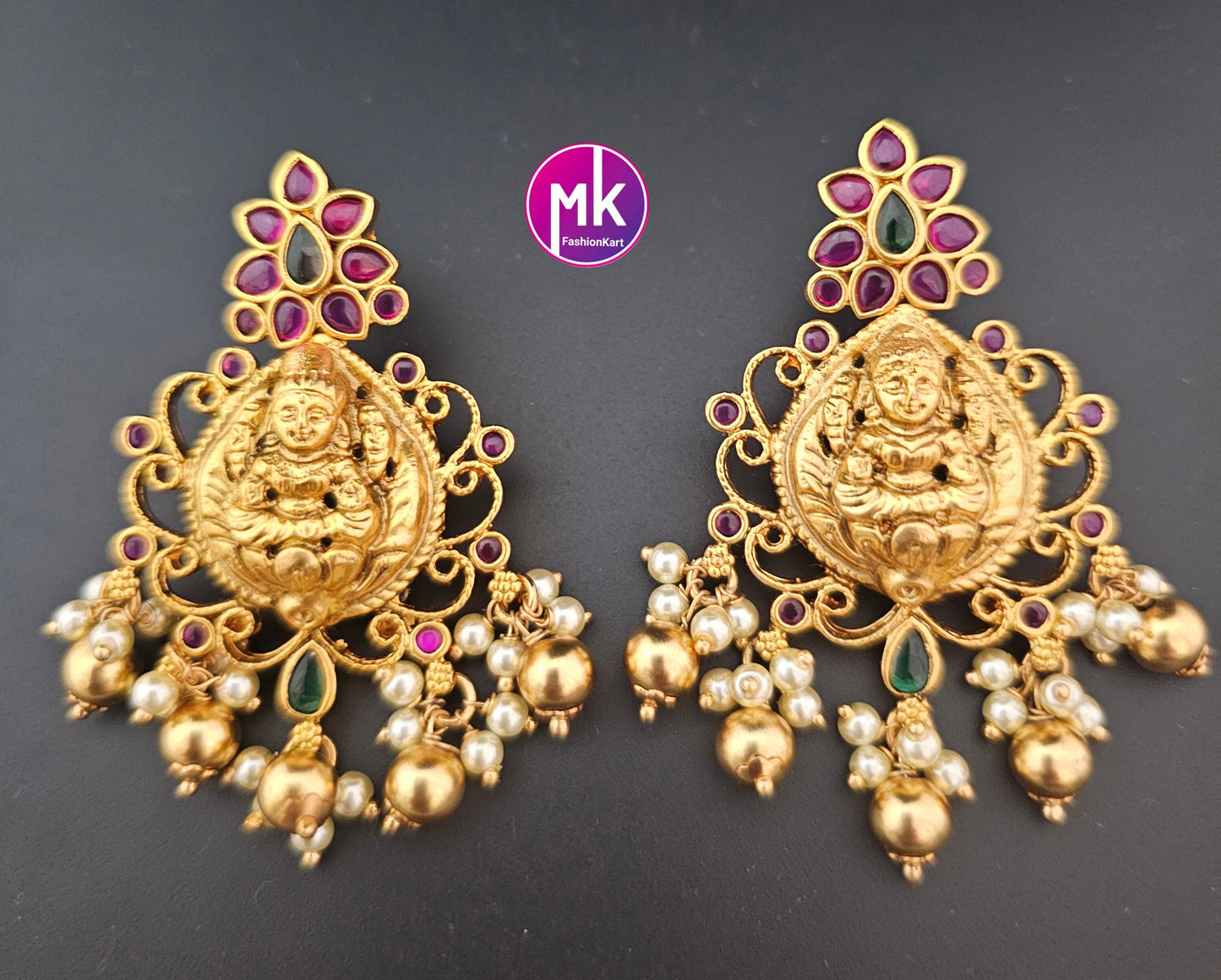 Lakshmi Kemp stone Peacock Premium Quality premium polish Earrings with hanging pearls - Trendy Jhumkas - MK Fashionkart - Fashion Jewelry