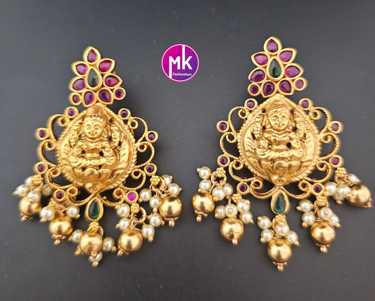 Lakshmi Kemp stone Peacock Premium Quality premium polish Earrings with hanging pearls - Trendy Jhumkas - MK Fashionkart - Fashion Jewelry