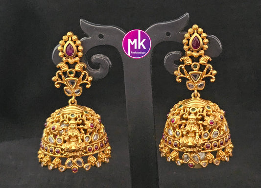 Lakshmi design premium quality matte gold finish Big Jhumka with precious - MK Fashionkart - Fashion Jewelry