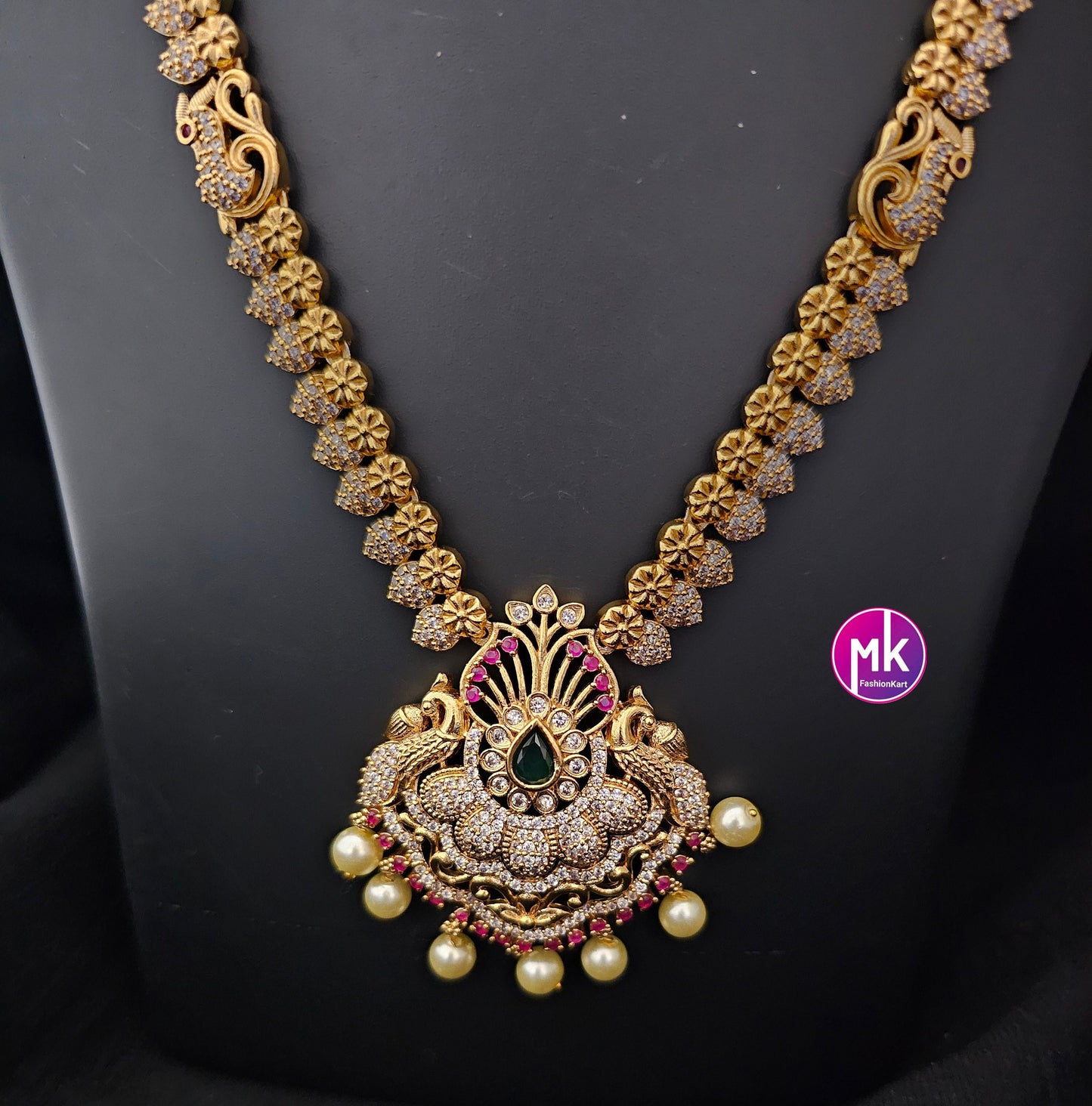 Premium quality AD/CZ stone Haram with cute Earrings  - Gold Jewelry Replica Haram - Stone Jewelry - MK Fashionkart