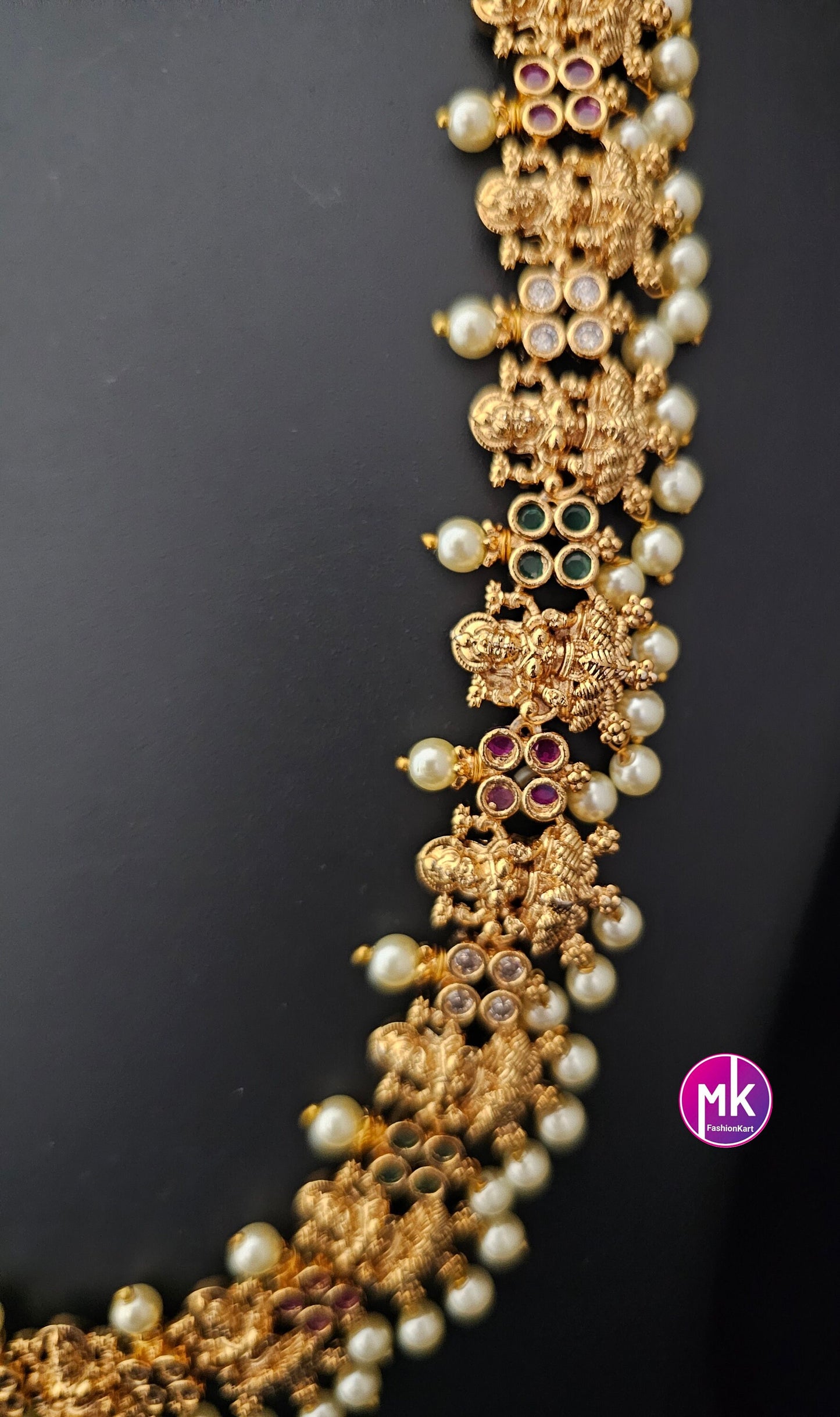 Lakshmi AD stone Premium Quality Matte gold finish Haram with matching Earrings - Bridal Haram - MK Fashionkart
