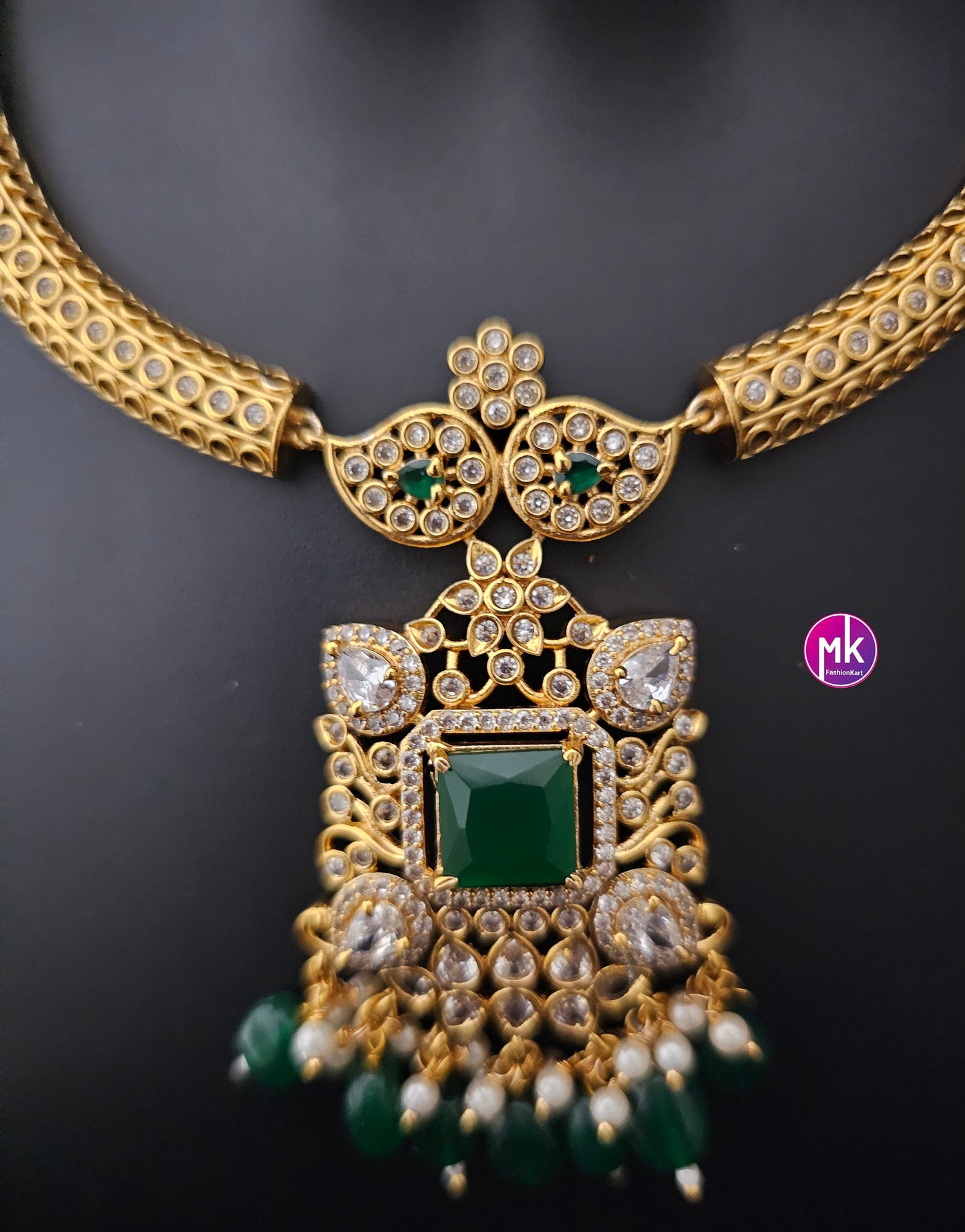 Premium Quality Hasli type stone necklace with matching Jhumki - Trendy Necklace - MK Fashionkart