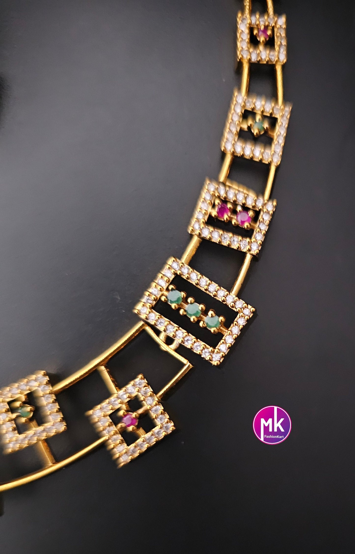 Premium Unique design matte gold finish AD/CZ stone necklace w matching Earrings - Adult cum Teen Necklace - Trendy Jewelry - MK Fashionkart
