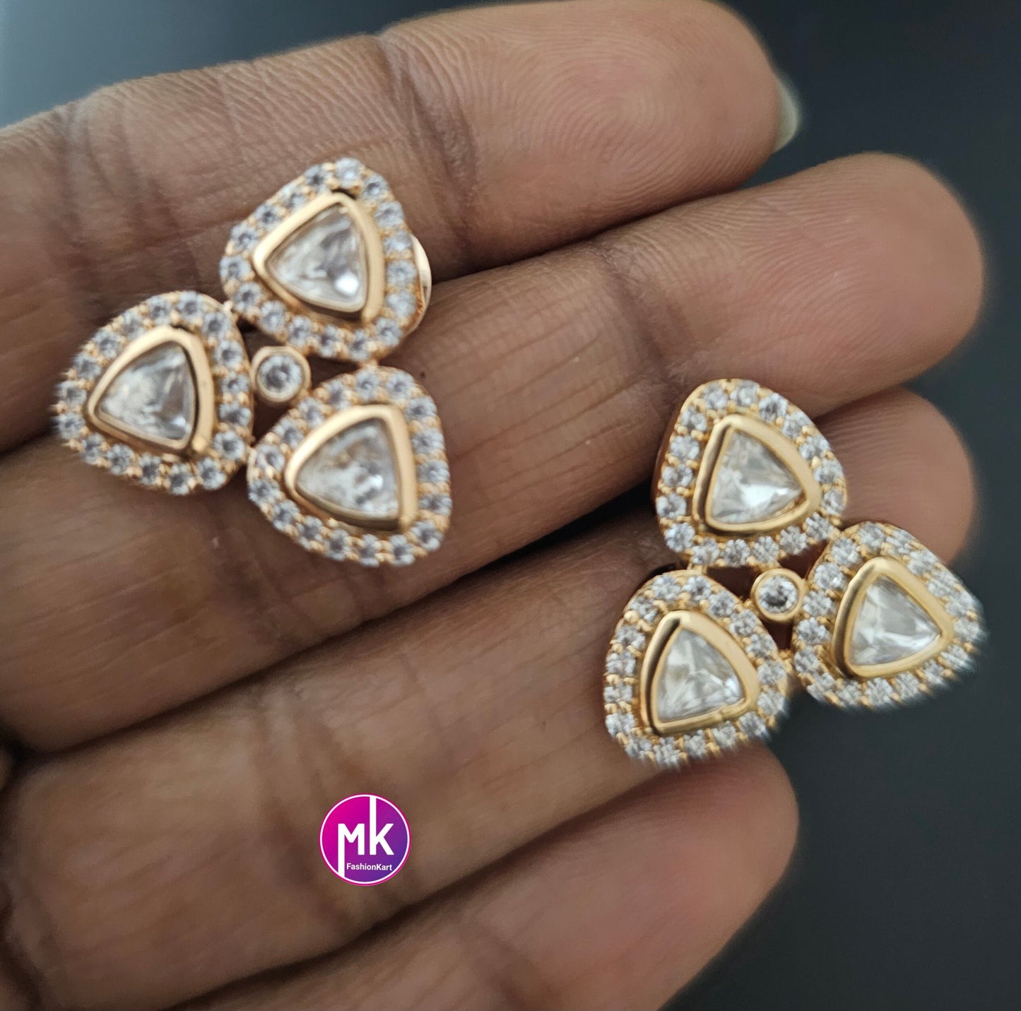 Bollywood Moissonite Stone Tops - Sabyasachi type Earrings - Wedding Studs - Bridal Studs - Gold stone Studs
