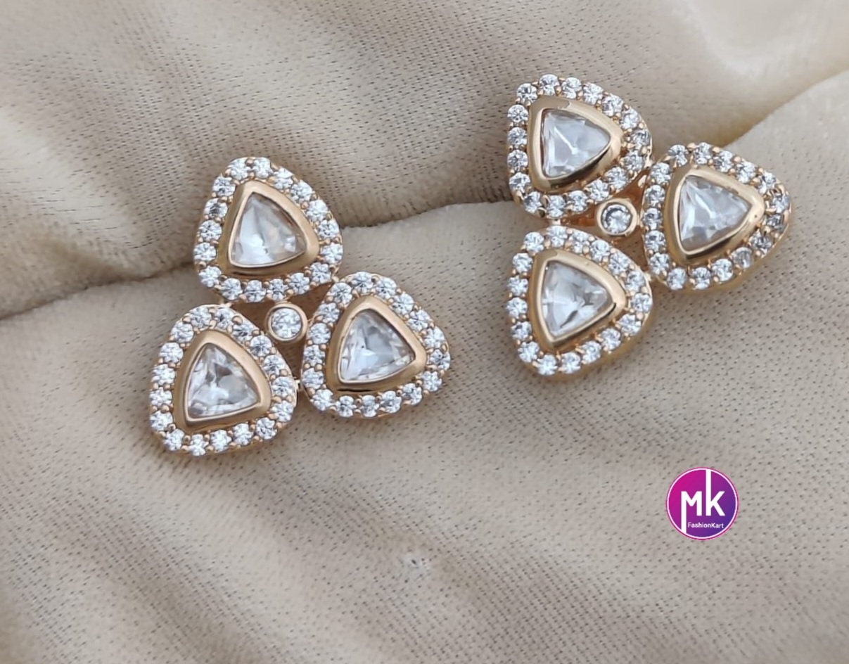 Bollywood Moissonite Stone Tops - Sabyasachi type Earrings - Wedding Studs - Bridal Studs - Gold stone Studs