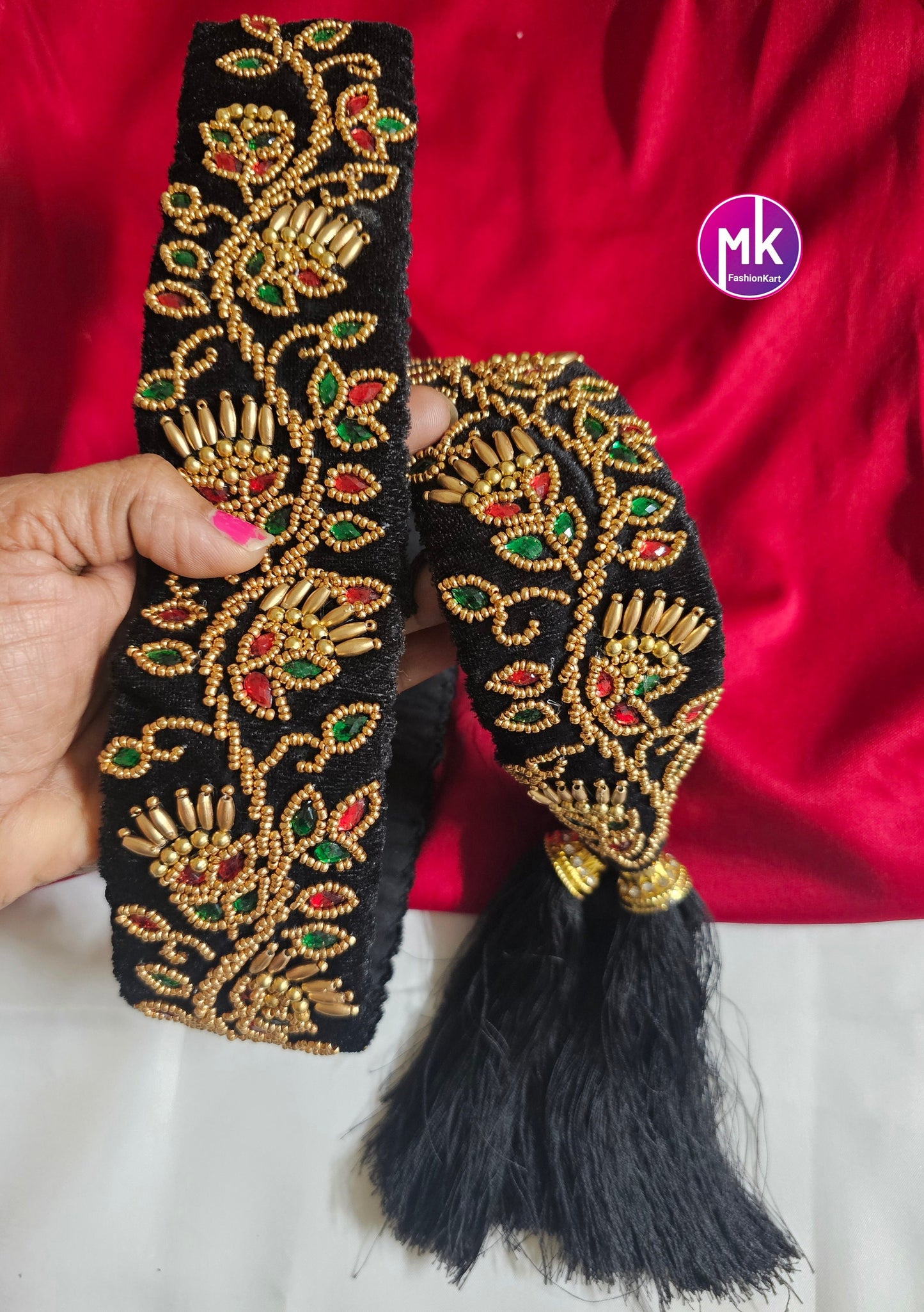 Handmade Aari work Jada Billa set for Baby shower/wedding/saree function/Hair Accessories/Bridal Hair Decoration -  MK Fashionkart