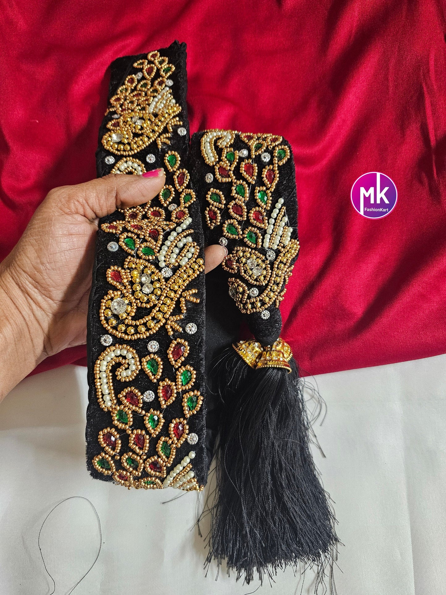 Handmade Aari work Jada Billa set for Baby shower/wedding/saree function/Hair Accessories/Bridal Hair Decoration -  MK Fashionkart