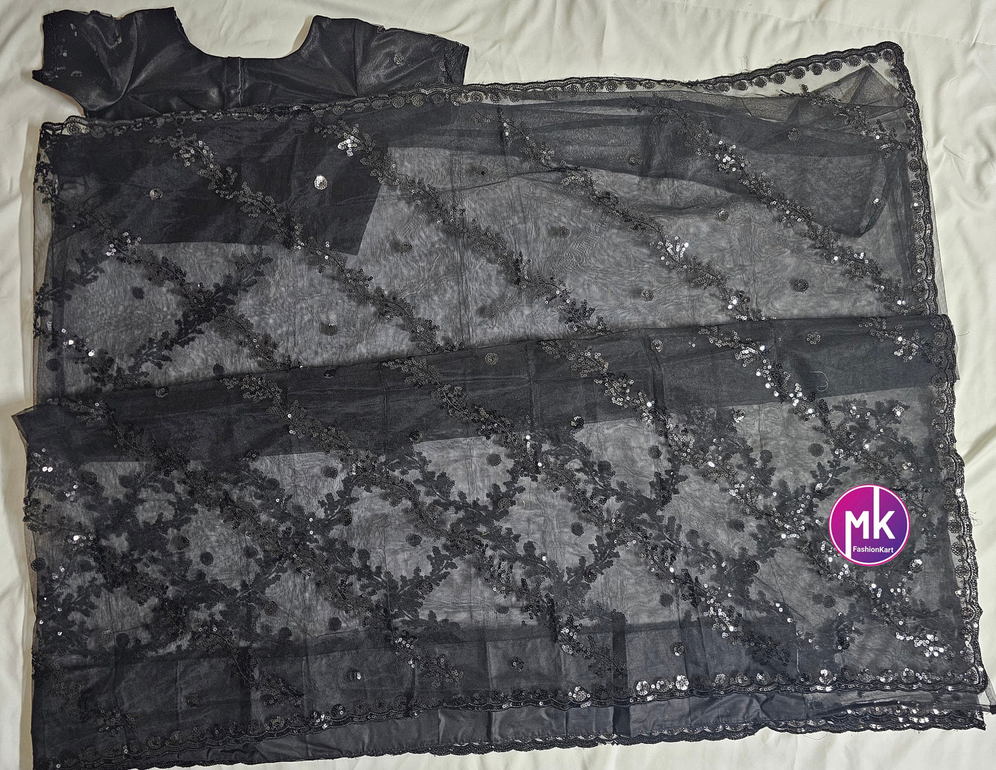 Bollywood Heavy quality butterfly net with beautiful sequence embroidery C-pallu work saree with boutique stitched blouse - MK Fashionkart