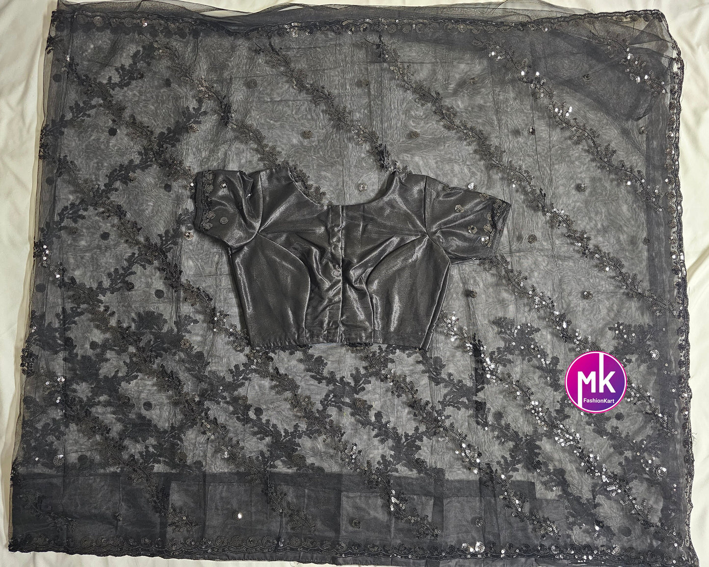 Bollywood Heavy quality butterfly net with beautiful sequence embroidery C-pallu work saree with boutique stitched blouse - MK Fashionkart