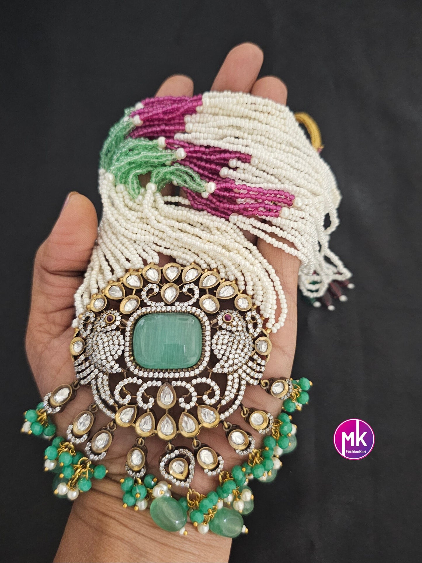 Premium high quality grand looking Multi-layer Victorian pendent with crystal bead long mala - MK Fashionkart