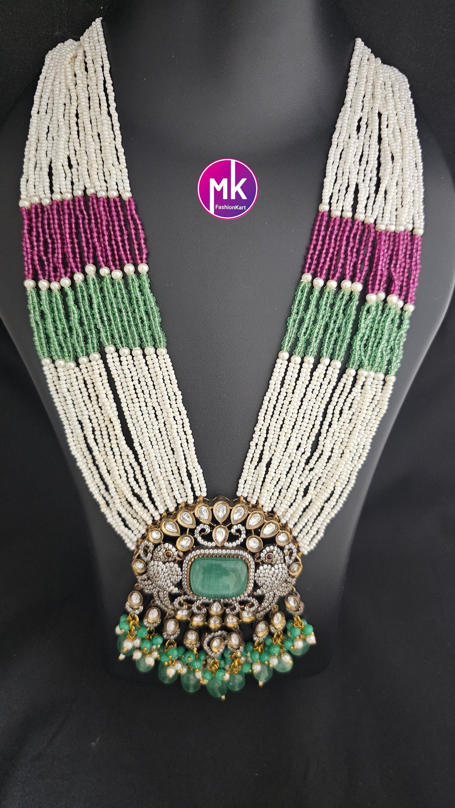 Premium high quality grand looking Multi-layer Victorian pendent with crystal bead long mala - MK Fashionkart