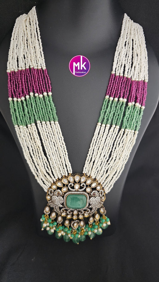 Premium high quality grand looking Multi-layer Victorian pendent with crystal bead long mala - MK Fashionkart