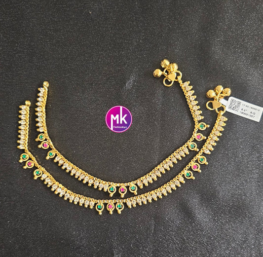 Gold finish Premium Quality AD stone Multi-color Anklet/Leg chain/kolusu-  MK Fashionkart - Indian Fashion Jewelry