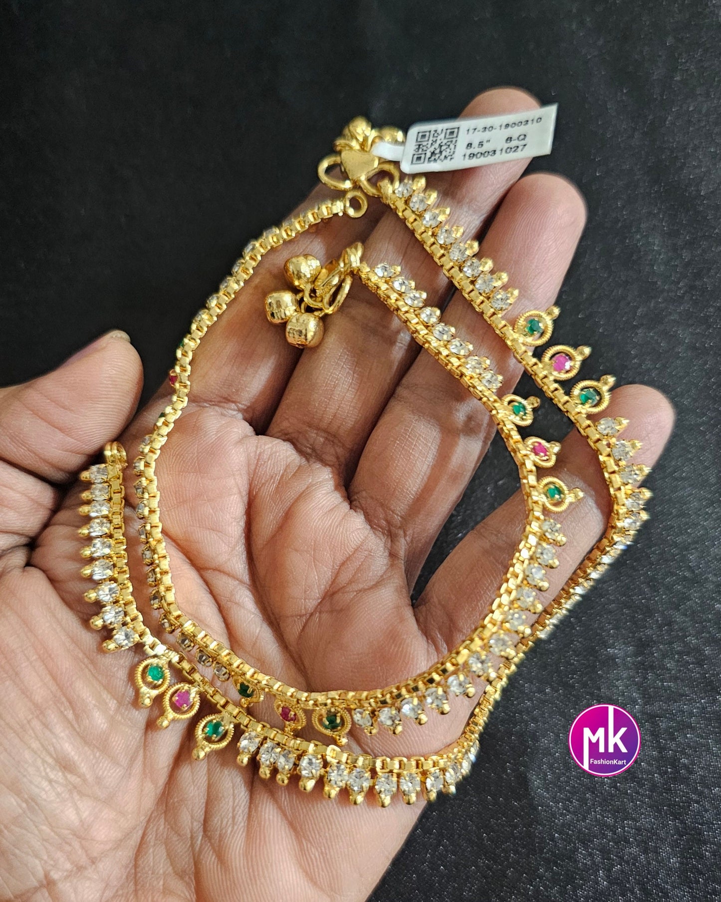 Gold finish Premium Quality AD stone Multi-color Anklet/Leg chain/kolusu-  MK Fashionkart - Indian Fashion Jewelry