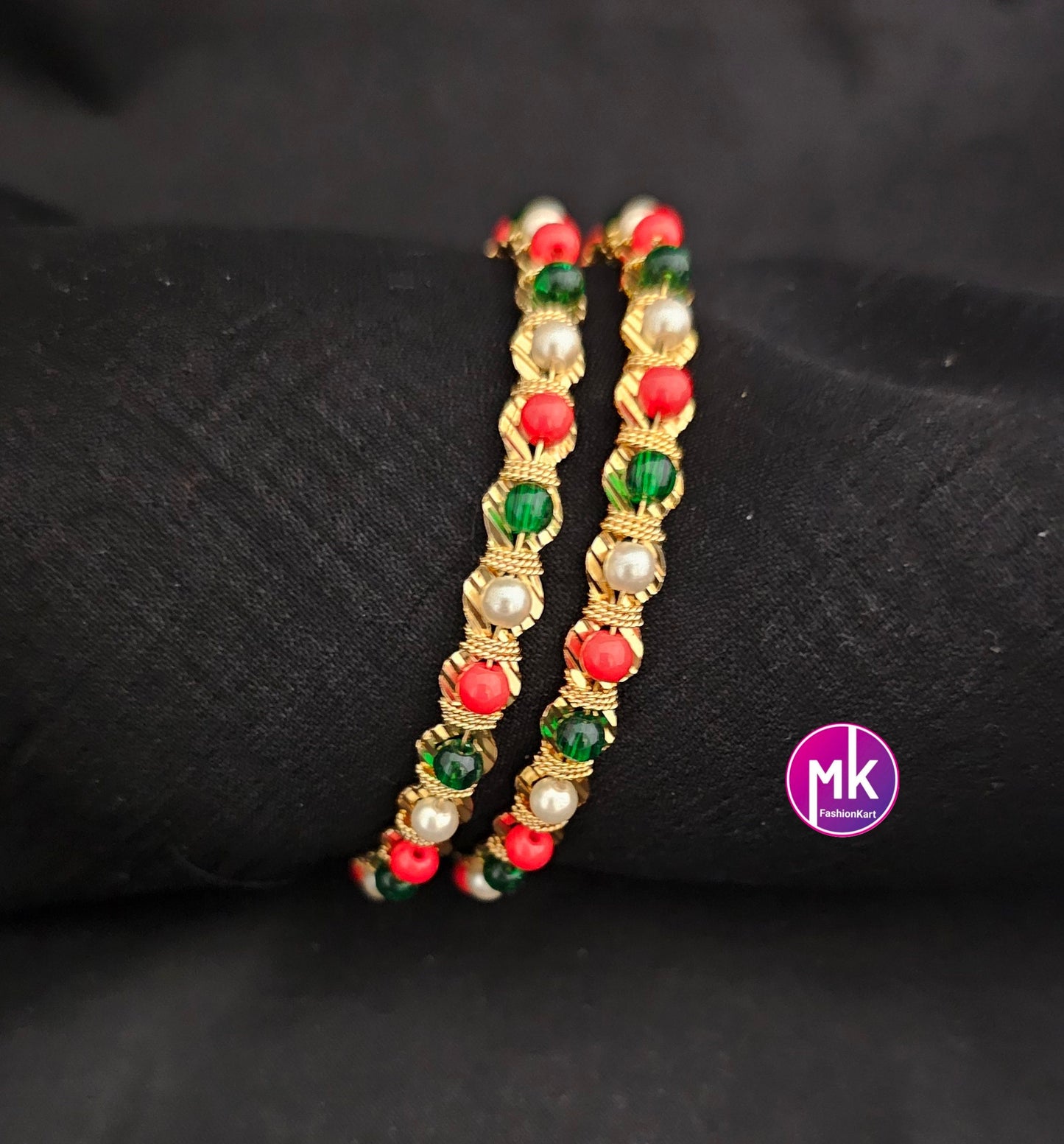 Premium quality gold finish pearl Bangles - Set of 2 bangles - Size 2.4, 2.6 - Fashion Jewelry - MK Fashionkart