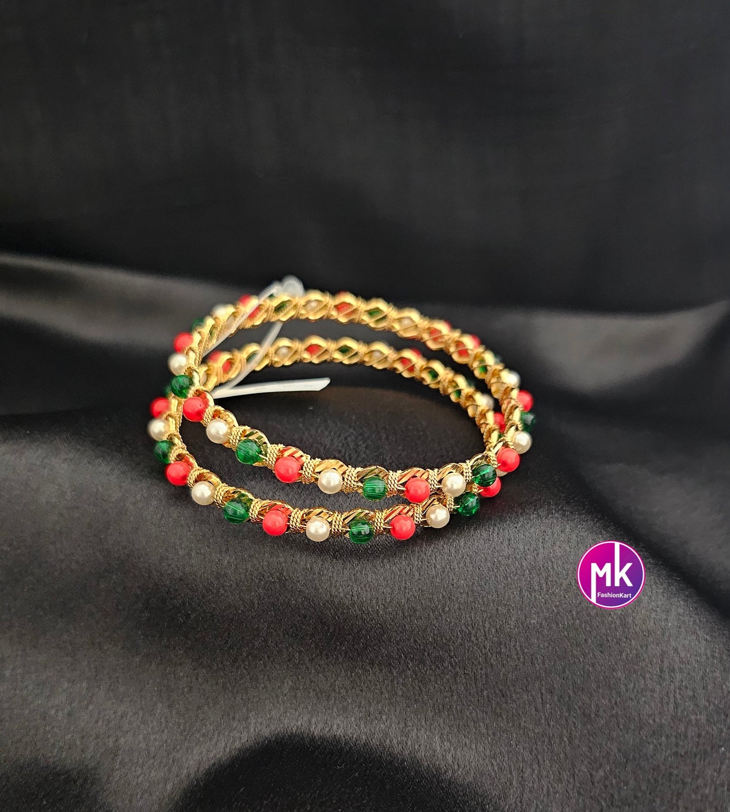 Premium quality gold finish pearl Bangles - Set of 2 bangles - Size 2.4, 2.6 - Fashion Jewelry - MK Fashionkart