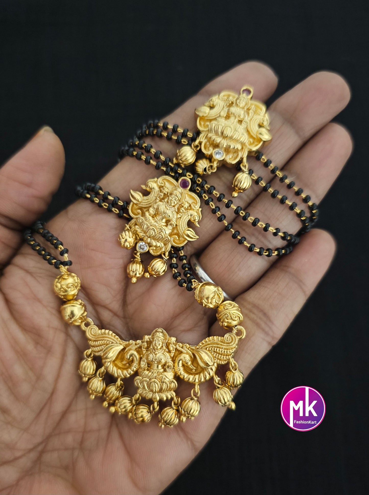 Lakshmi design premium quality Matte Gold finish Nagas design Mangalsutra Chain with matching Earrings - MK Fashionkart - Fashion Jewelry