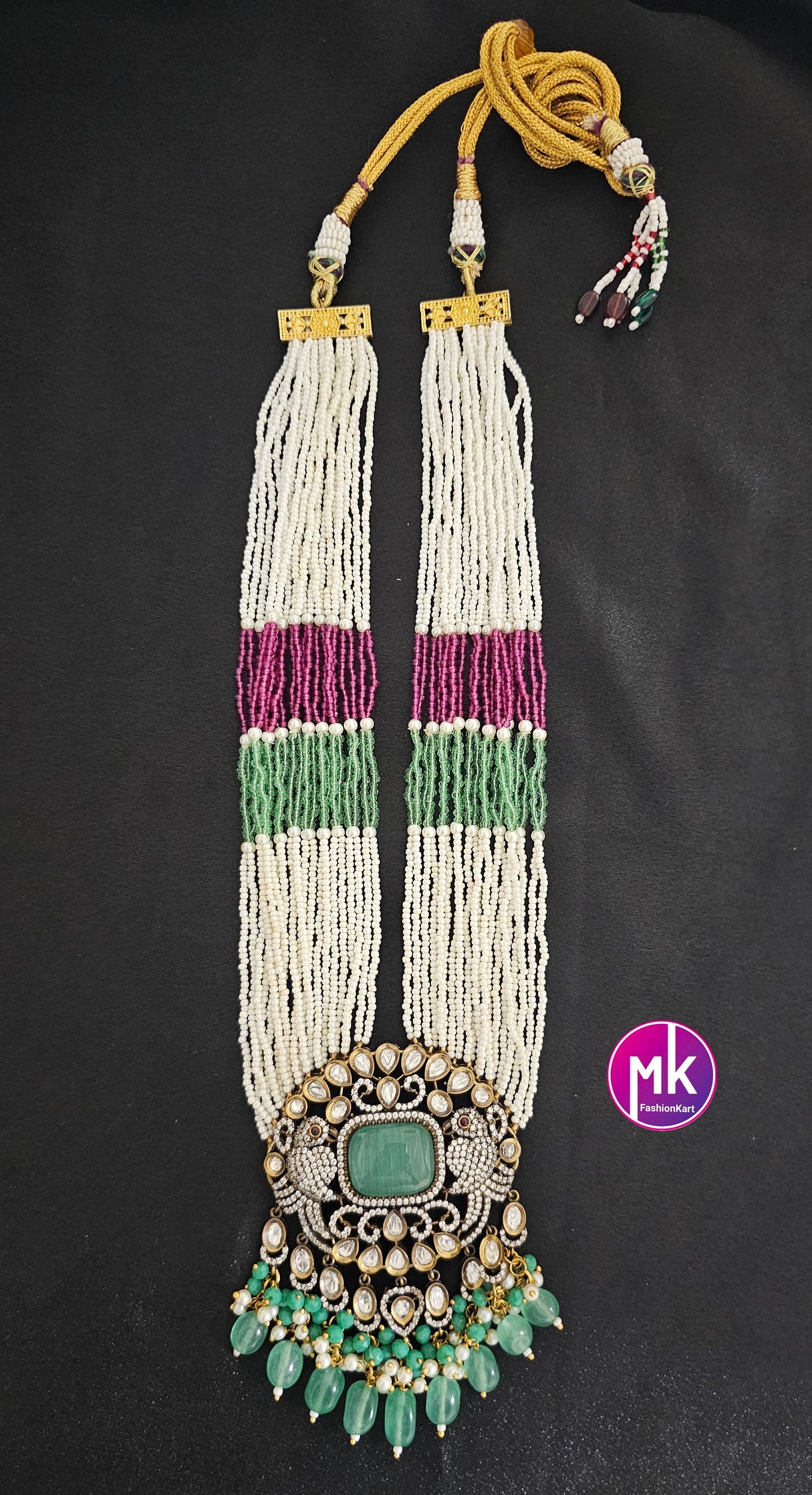 Premium high quality grand looking Multi-layer Victorian pendent with crystal bead long mala - MK Fashionkart