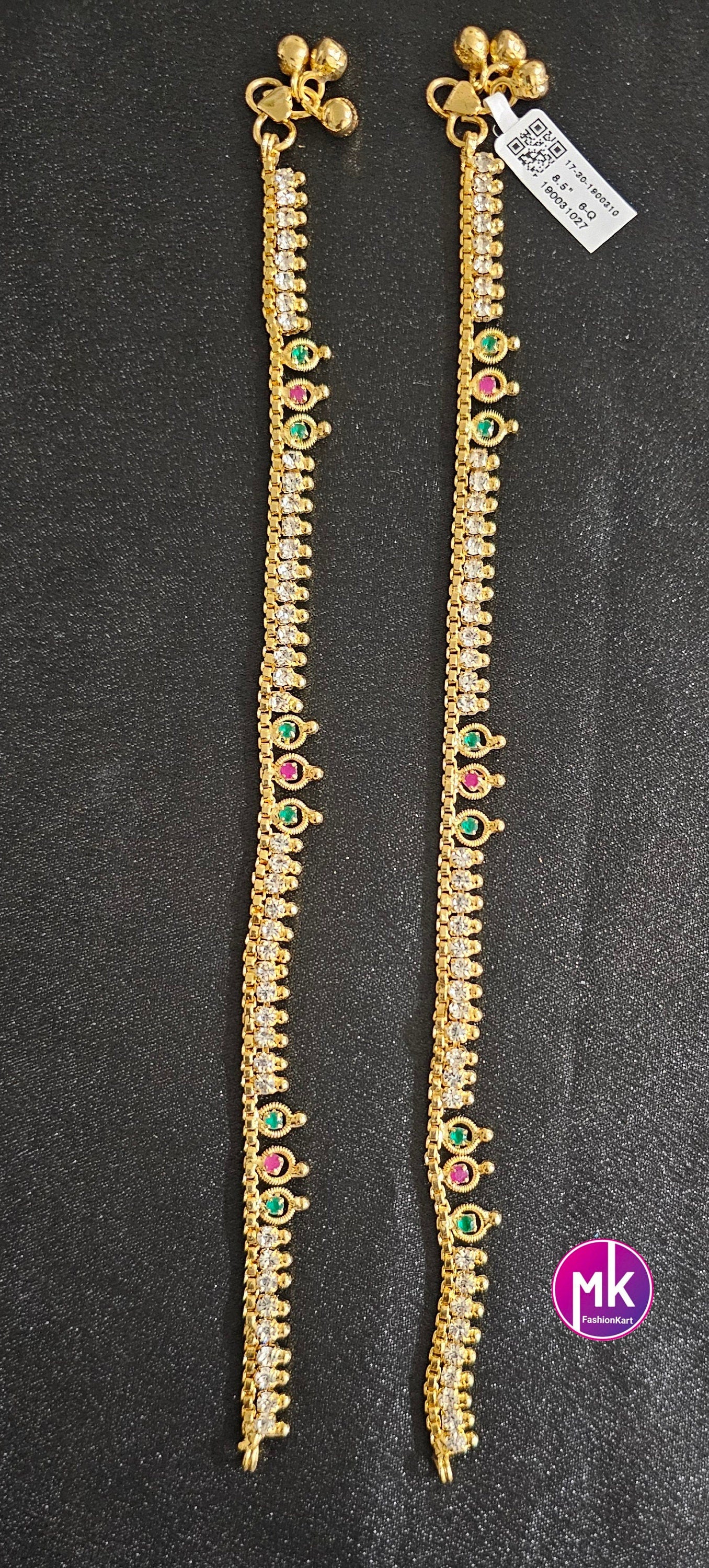 Gold finish Premium Quality AD stone Multi-color Anklet/Leg chain/kolusu-  MK Fashionkart - Indian Fashion Jewelry