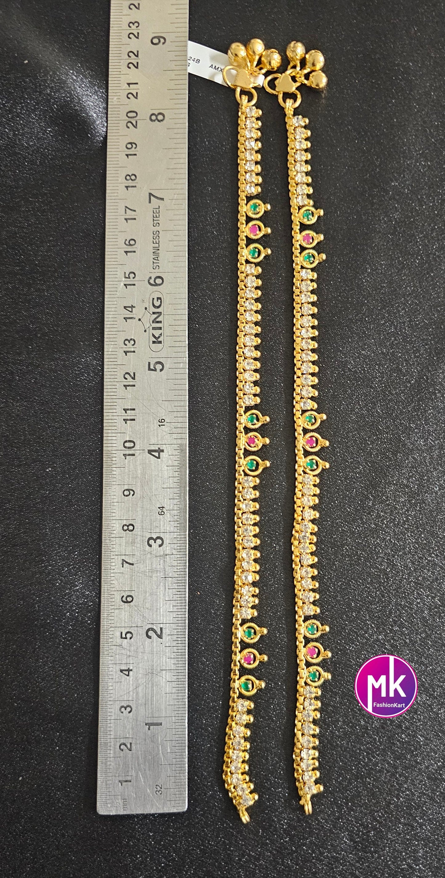 Gold finish Premium Quality AD stone Multi-color Anklet/Leg chain/kolusu-  MK Fashionkart - Indian Fashion Jewelry