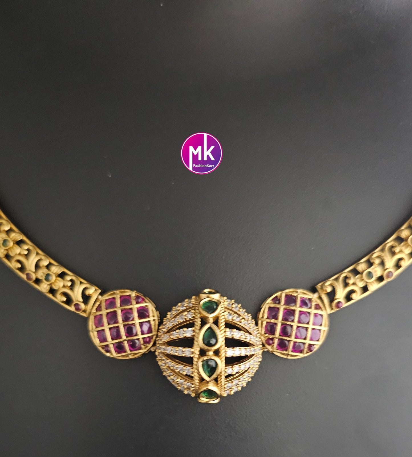 Hasli model Premium Matte gold finish AD stone necklace with matching Earrings - Trendy and Traditional Jewelry - Mk Fashionkart