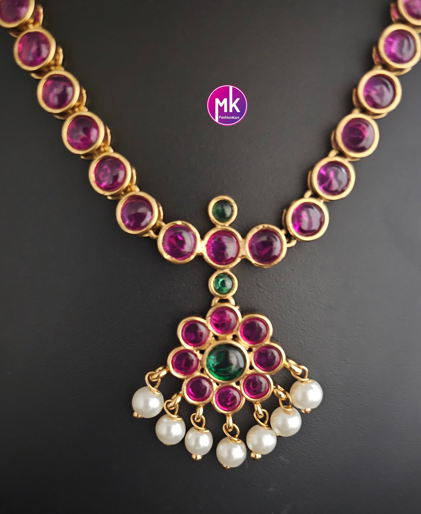 Premium Quality Kemp Stone flower Necklace with Beautiful matching big Jhumkis - Fashion Jewelry - Mk Fashionkart