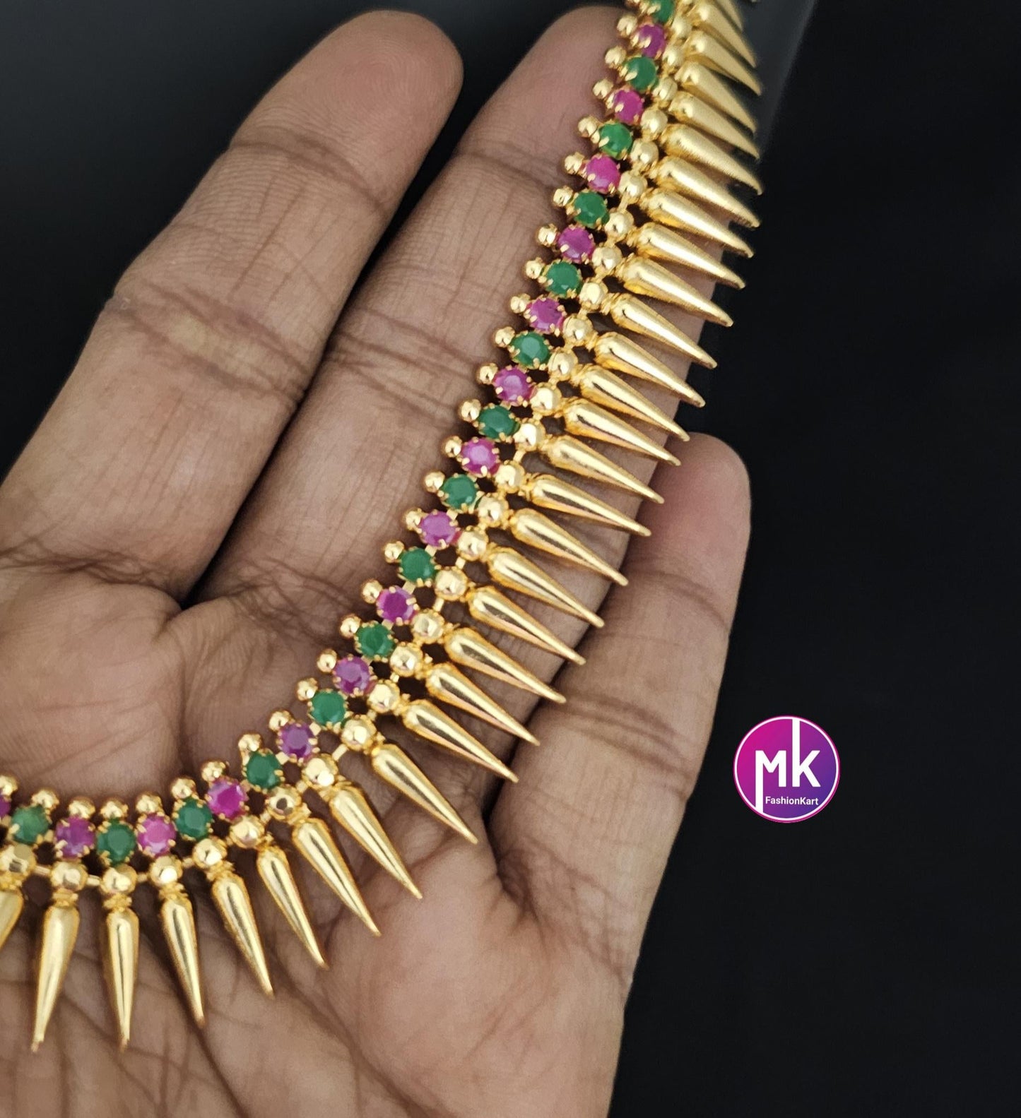 Kerala Mullamottu design premium quality Combo Multi-color AD Gold finish Combo set - Gold Jewelry Replica - Bridal Haram - MK Fashionkart
