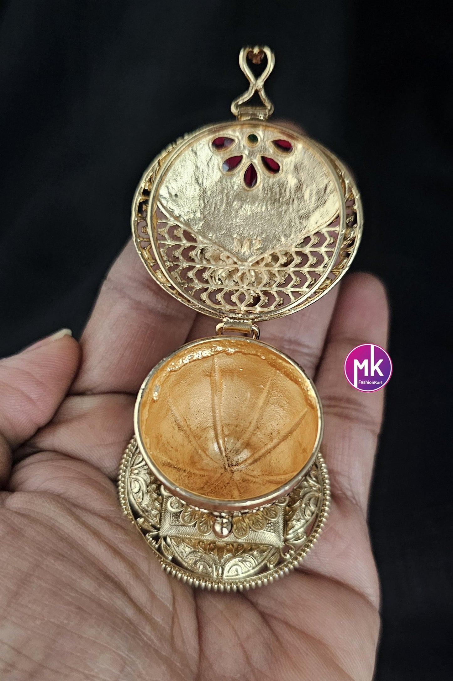 Gold plated Kumkum box/Sindoor box/Wedding Gift/Pooja Accessory/Indian Decor/Kumkum Bharani - MK Fashionkart