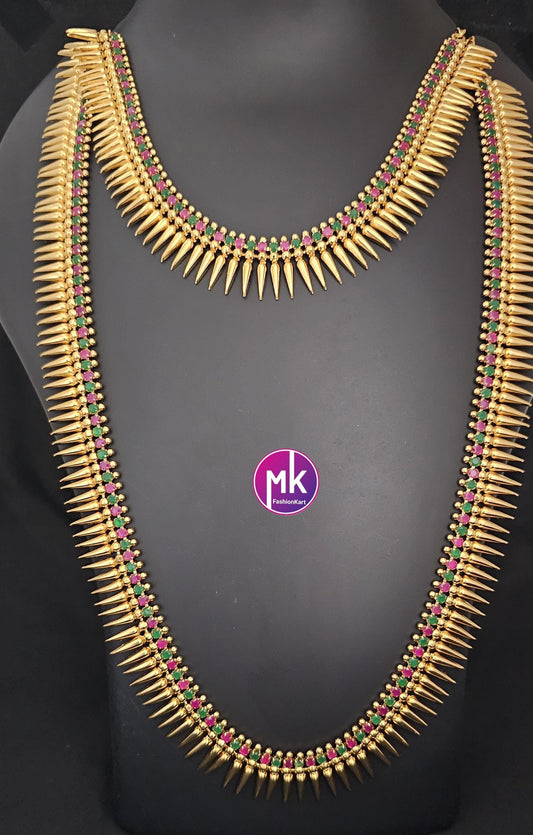 Kerala Mullamottu design premium quality Combo Multi-color AD Gold finish Combo set - Gold Jewelry Replica - Bridal Haram - MK Fashionkart