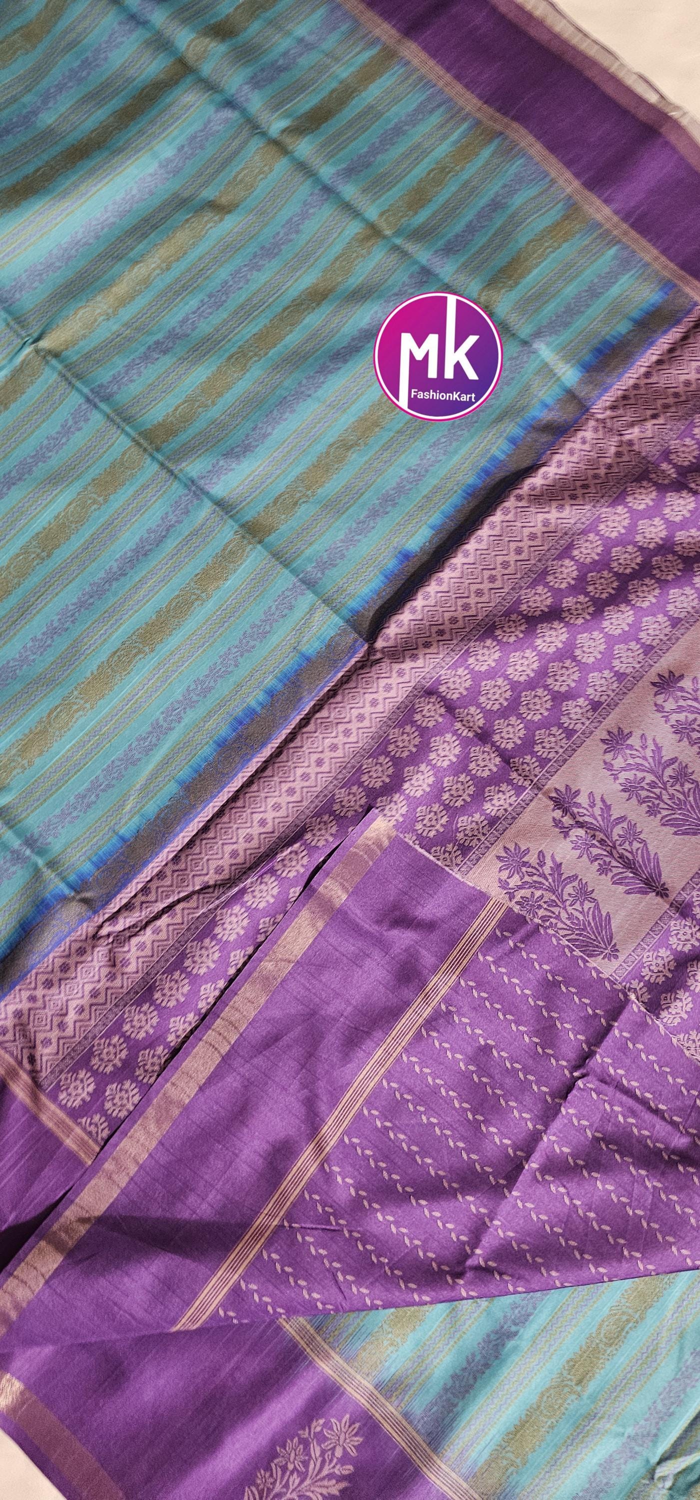 Pure Soft Lenin Banarasi cotton Silk w jari weaving Saree w heavy Silk Base butti jaquard running Blouse (unstitched) - MK Fashionkart