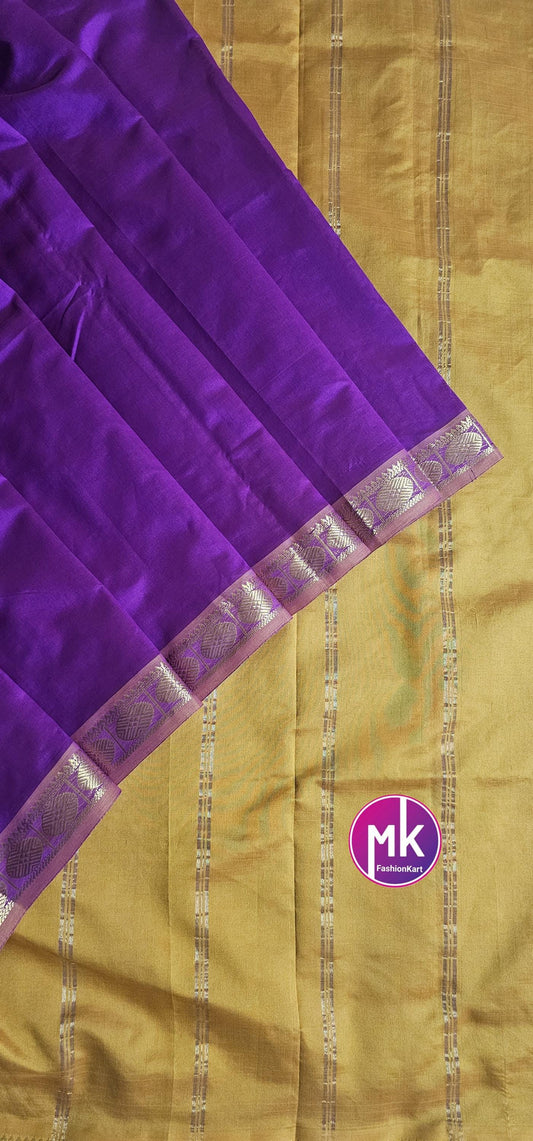 Traditional Madisar 10 yards Saree (9 Yard Saree 1m blouse) - Dark Pink w Mustard color Saree - Semi Silk Cotton Saree with Running Blouse