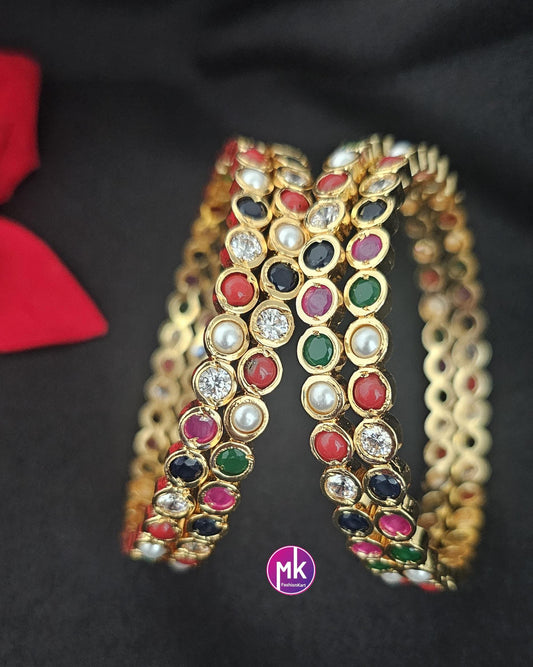 Navarathna Premium quality Gol finish Bangles stone Bangles - Set of 4 Bangles - Size 2.4, 2.6 and 2.8 - Fashion Jewelry - MK Fashionkart