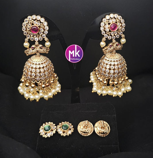 Premium Quality premium polish matte finish AD stones changeable Jhumka with gold bead hangings - MK Fashionkart - Fashion Jewelry