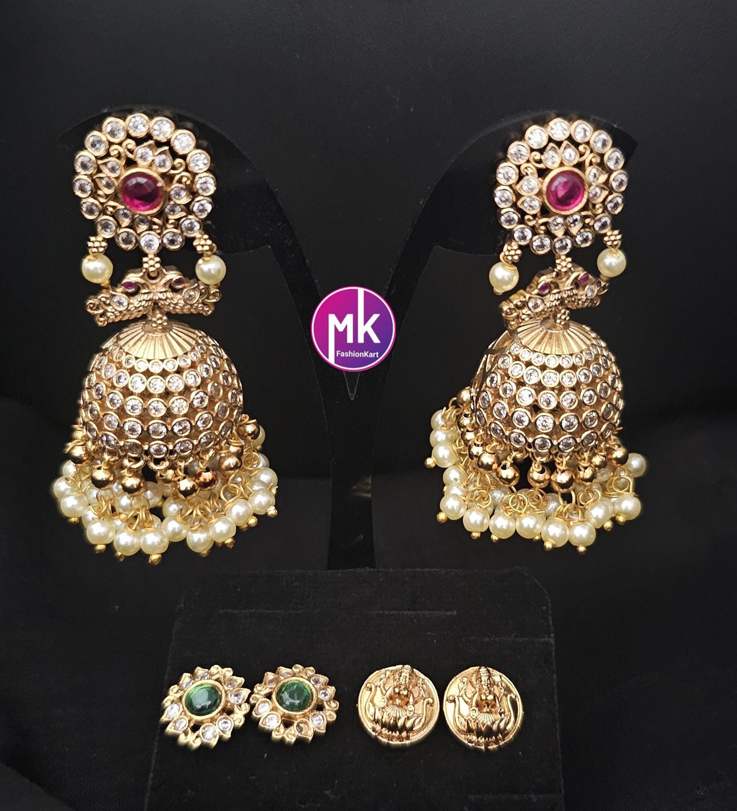 Premium Quality premium polish matte finish AD stones changeable Jhumka with gold bead hangings - MK Fashionkart - Fashion Jewelry