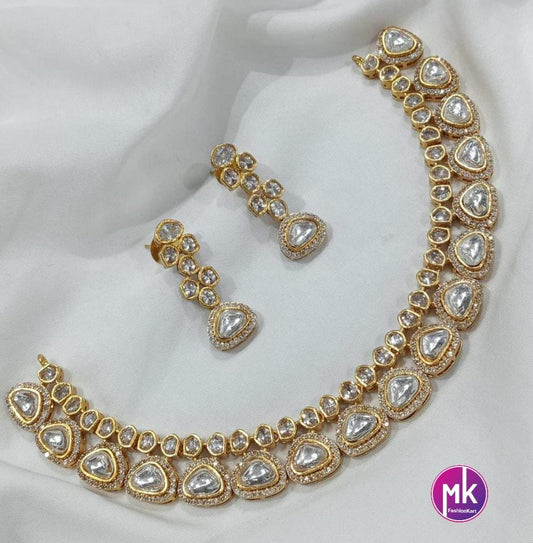 Celebrity Style Premium Quality Moissanite stone with CZ stones Necklace and Beautiful matching Earrings - Bridal Jewelry - MK Fashionkart