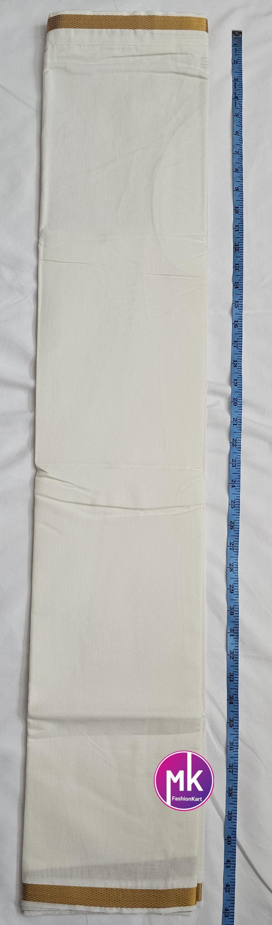 Men's Silk Cotton Dhothi or Vesti (with Fastner) - Adult and Teenager Dhothi  gold color Jari - size adjustable - 24/26, 28/30, 32/34, 36/38