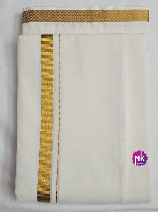 Men's Silk Cotton Dhothi or Vesti (with Fastner) - Adult and Teenager Dhothi  gold color Jari - size adjustable - 24/26, 28/30, 32/34, 36/38