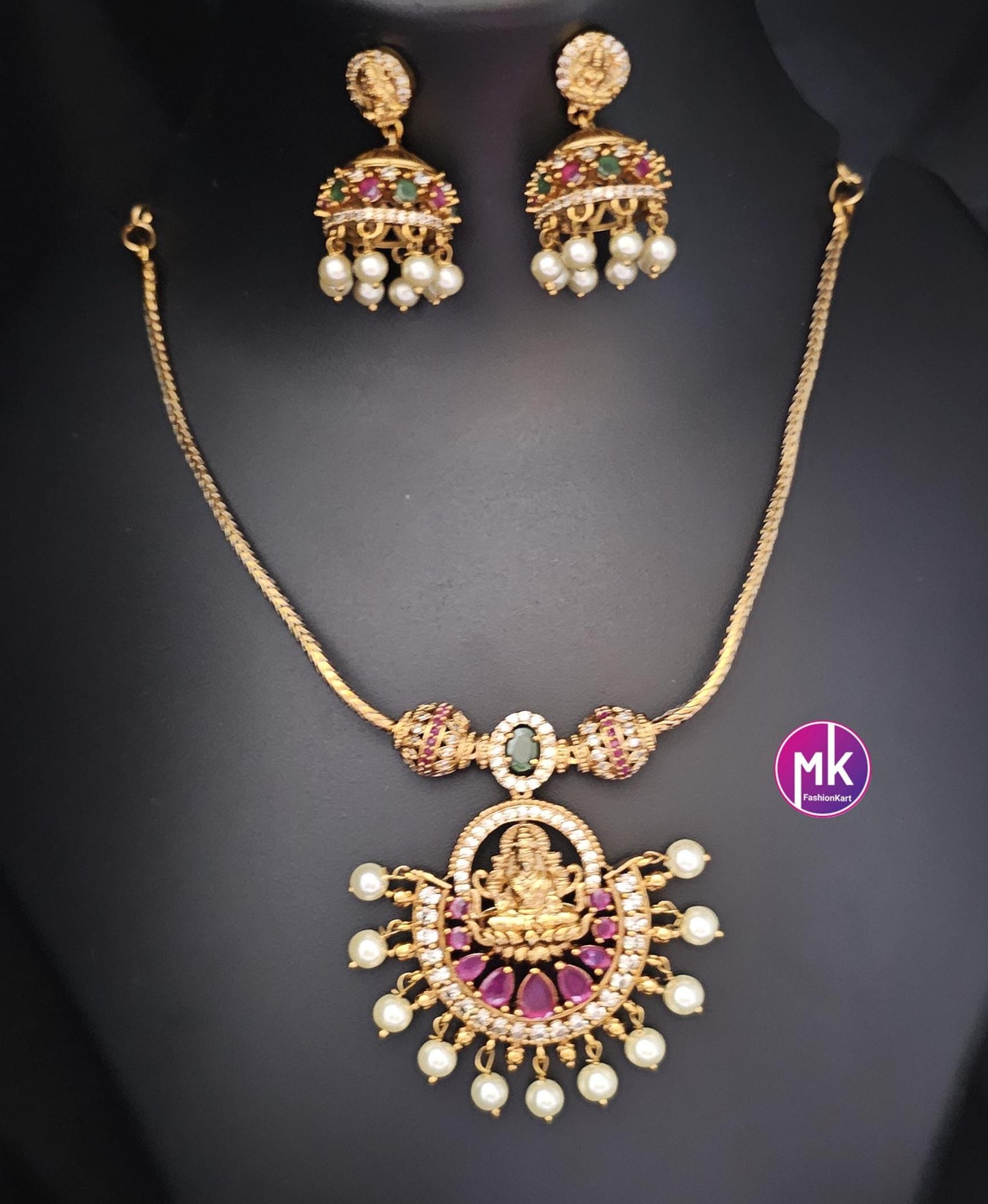 Lakshmi premium quality matte finish necklace with matching Jhumka - Adult cum Teen Necklace - Fashion Jewelry - MK Fashionkart