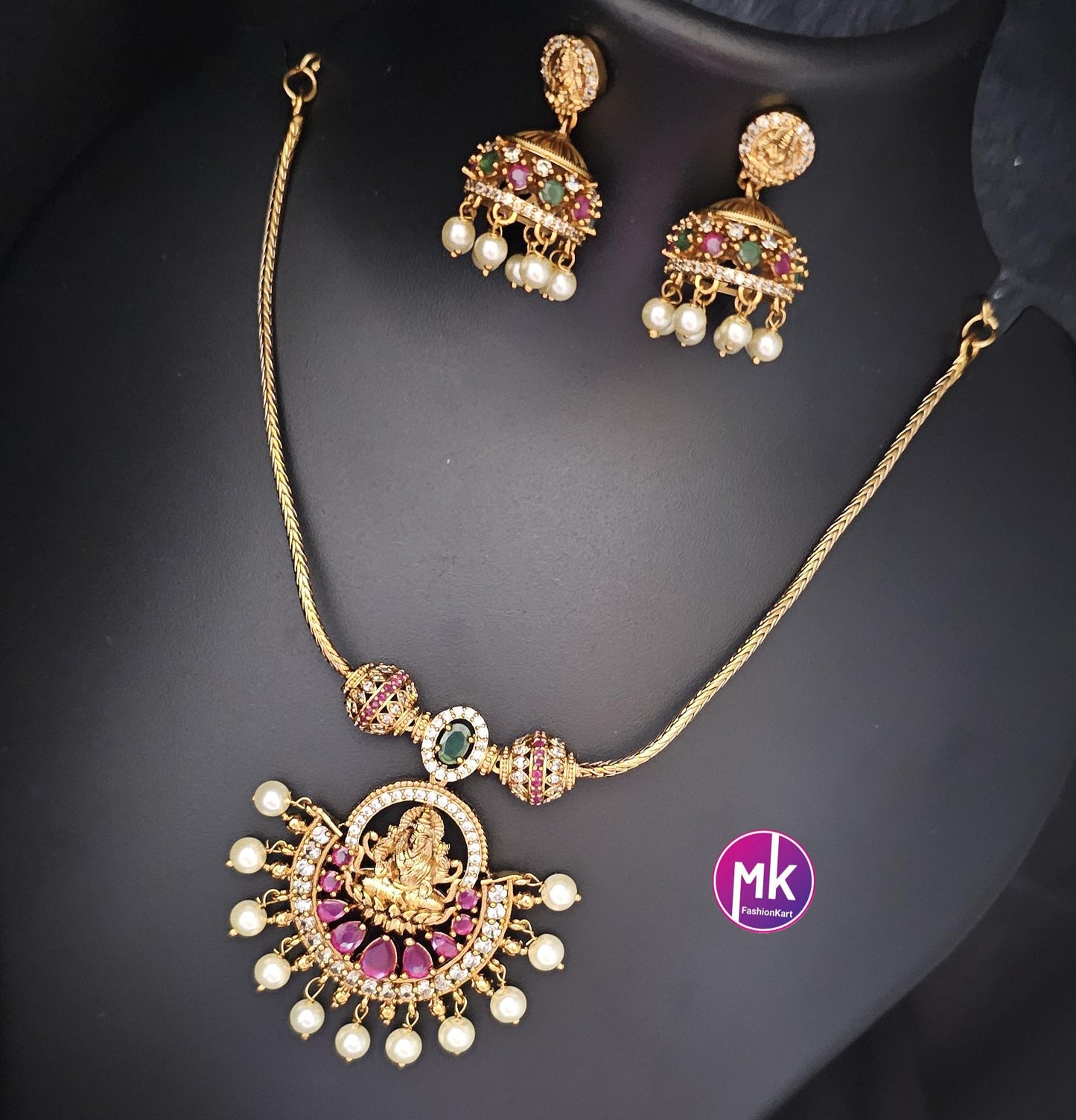 Lakshmi premium quality matte finish necklace with matching Jhumka - Adult cum Teen Necklace - Fashion Jewelry - MK Fashionkart