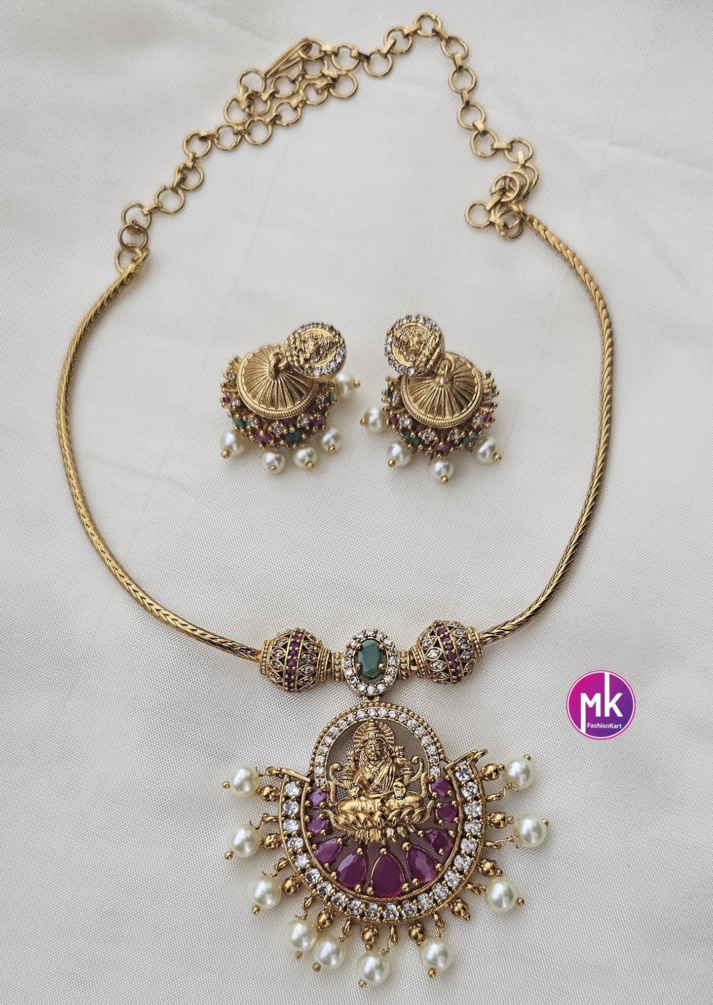 Lakshmi premium quality matte finish necklace with matching Jhumka - Adult cum Teen Necklace - Fashion Jewelry - MK Fashionkart