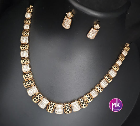 American Diamond Celebrity Style Premium polish Gold finish Necklace with matching Earrings - MK Fashionkart - Fashion Jewelry