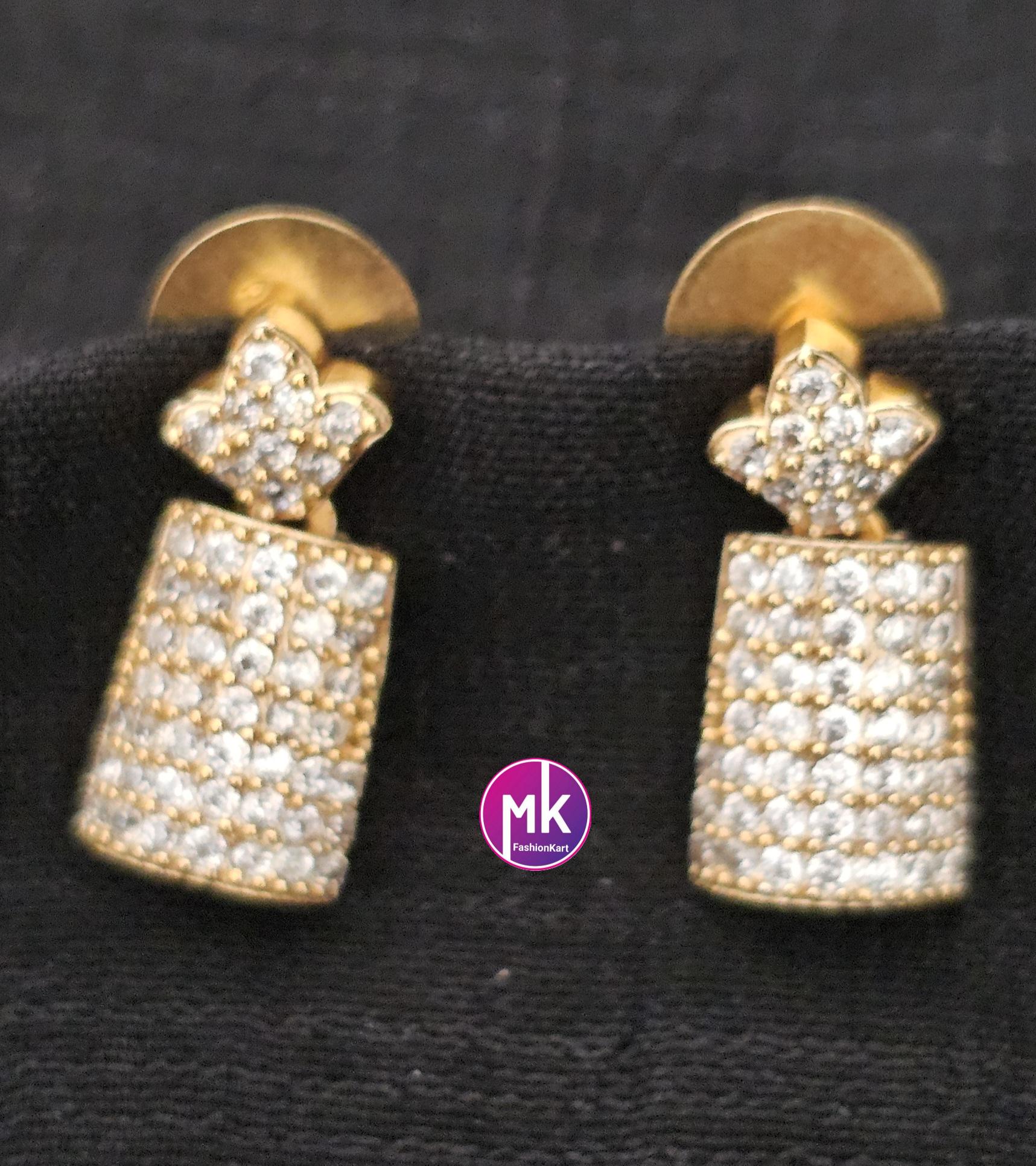 American Diamond Celebrity Style Premium polish Gold finish Necklace with matching Earrings - MK Fashionkart - Fashion Jewelry