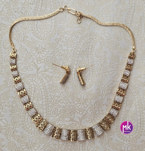 American Diamond Celebrity Style Premium polish Gold finish Necklace with matching Earrings - MK Fashionkart - Fashion Jewelry