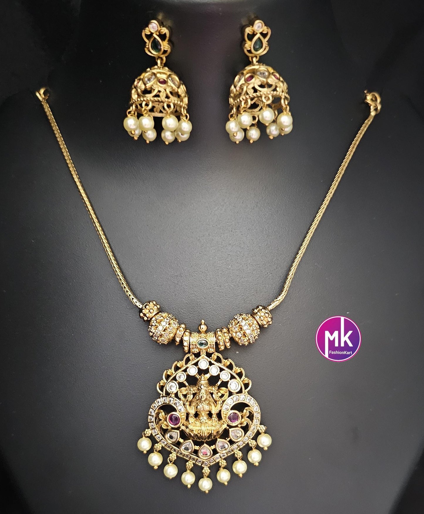 Lakshmi premium quality matte finish necklace with matching Jhumka  - Fashion Jewelry - Mk Fashionkart