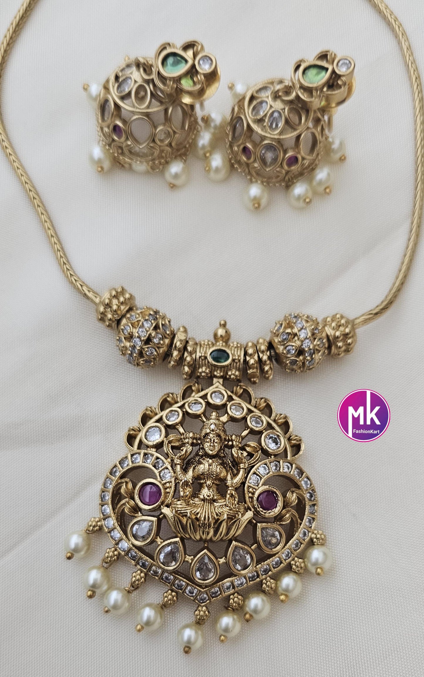 Lakshmi premium quality matte finish necklace with matching Jhumka  - Fashion Jewelry - Mk Fashionkart