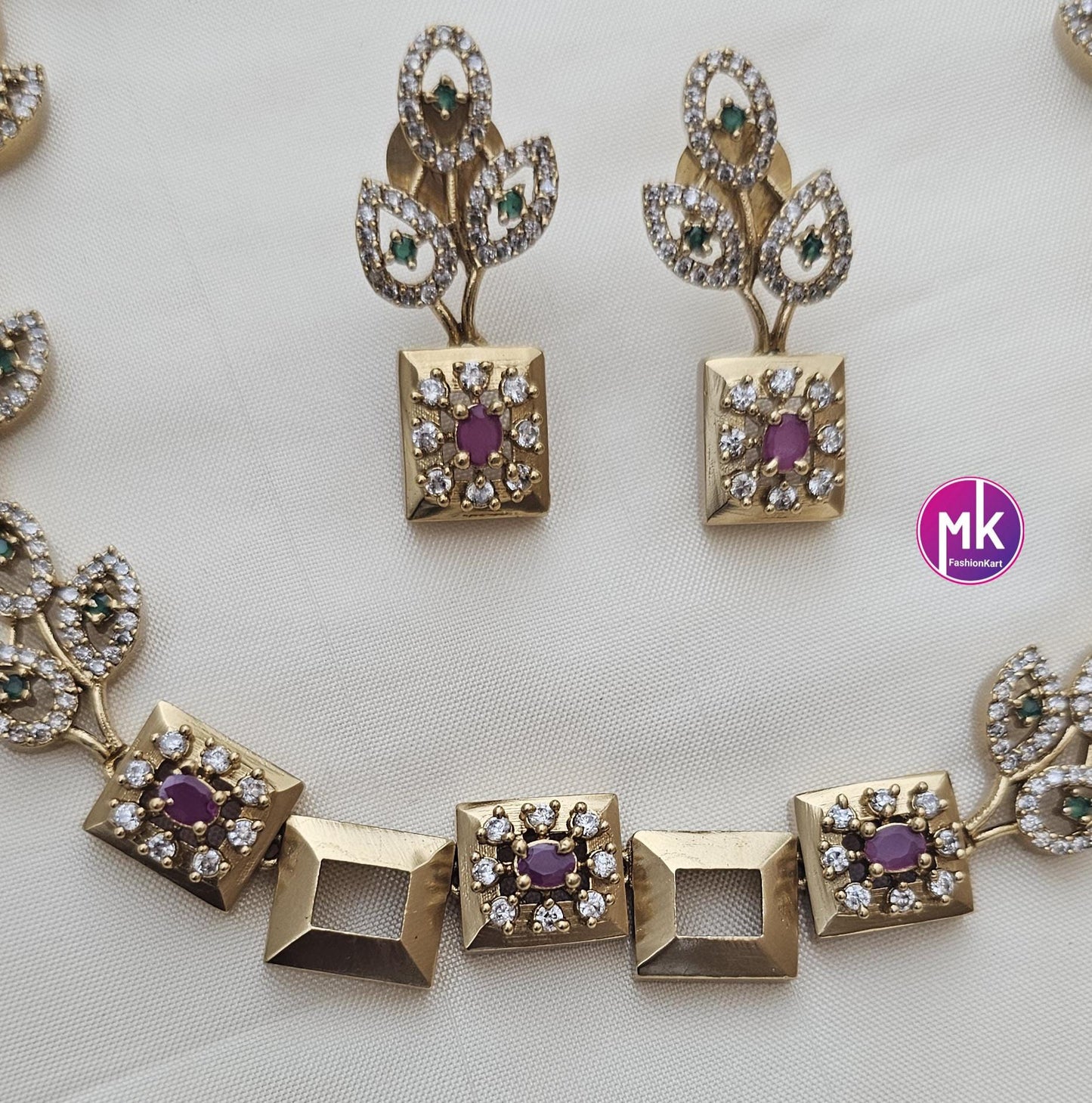 Leaf design matte gold finish Necklace with matching Earrings - Adult cum Teen Necklace - MK Fashionkart - Fashion Jewelry