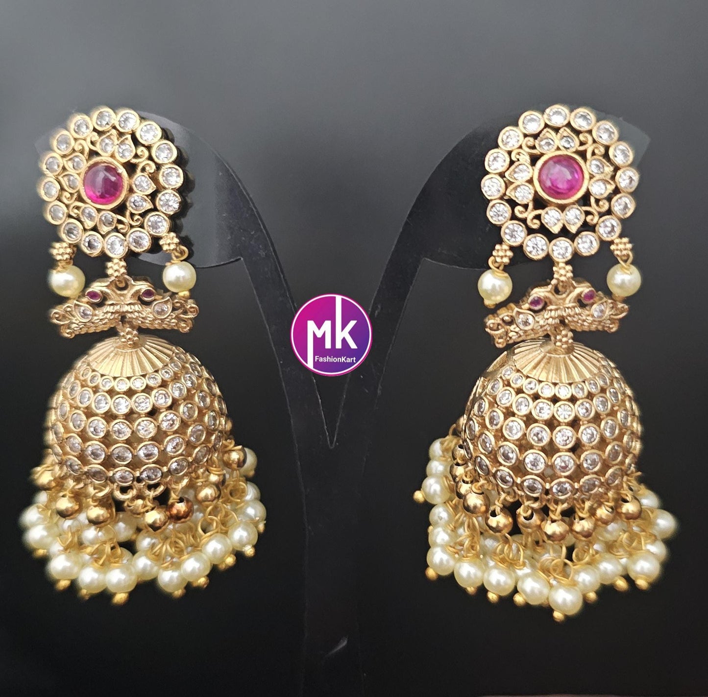 Premium Quality premium polish matte finish AD stones changeable Jhumka with gold bead hangings - MK Fashionkart - Fashion Jewelry
