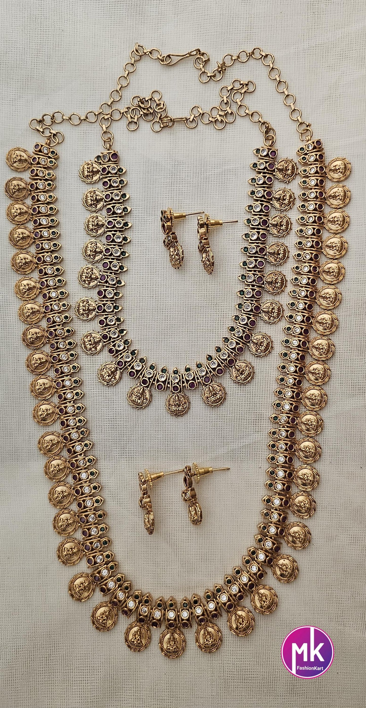 Lakshmi Kasu Premium quality Combo Multi-color AD stone Gold finish Combo set - Gold Jewelry Replica - Bridal Haram - MK Fashionkart